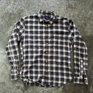 J. Crew Slim Fit Flannel Shirt Plaid Navy Blue Rust Orange L
